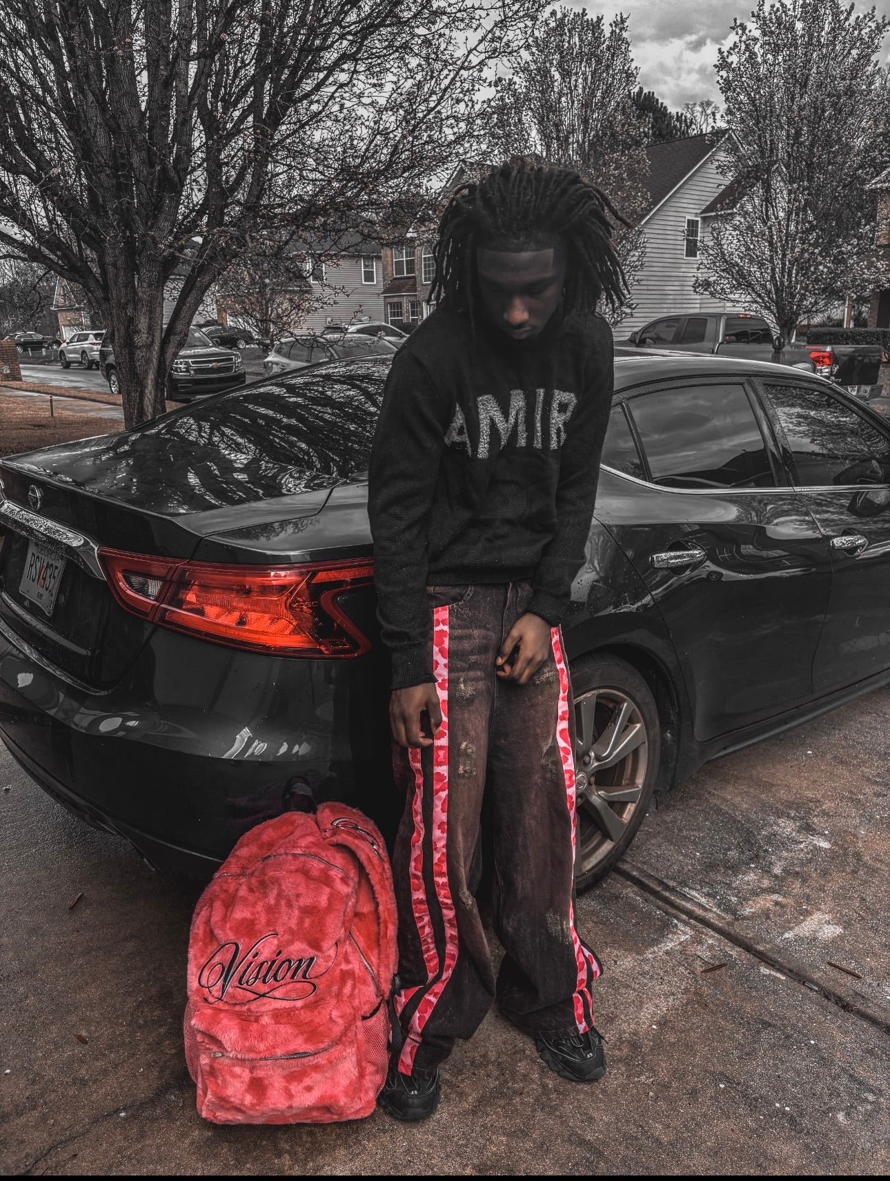 Distressed Wide-Leg Jeans – Brown Vintage Wash with Cheetah Side Stripes